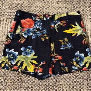 Zara Black High-Waist Floral Shorts with Multicolor Blooms